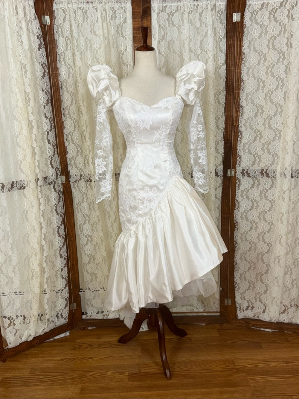 Fabulous Vintage 1980s Loralie Asymmetric Taffeta Wedding Dress